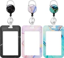 3 Set Heavy Duty Badge Holder with Retractable Reel, Marble Retractable ID Badge