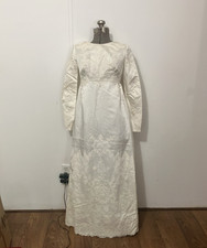 Vintage Handmade 1960s-70s Satin Long Sleeve Wedding Dress with Lace Appliqu 