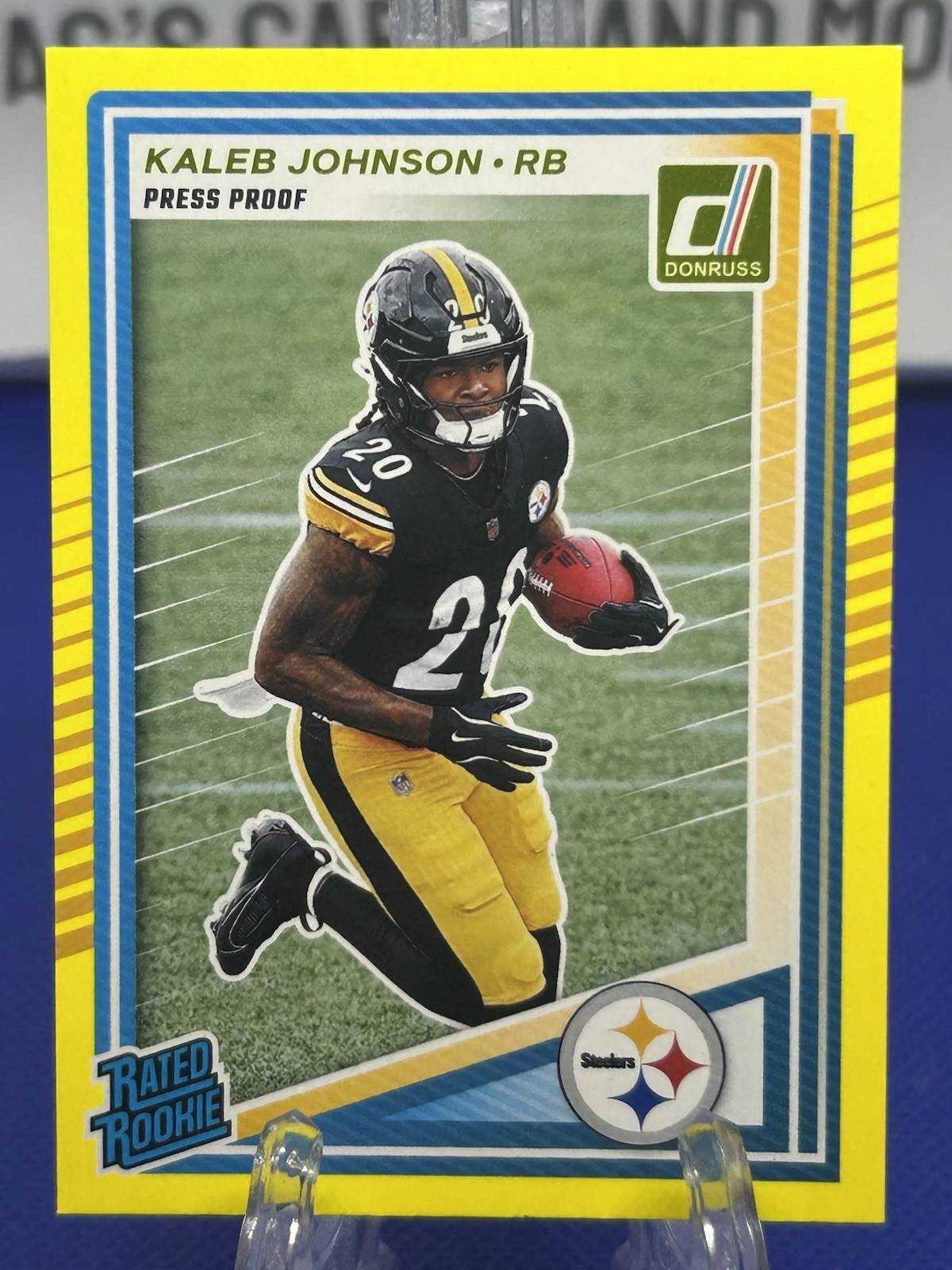 KALEB JOHNSON RC 2025 PANINI DONRUSS YELLOW PRESS COLOR MATCH PROOF RATED ROOKIE