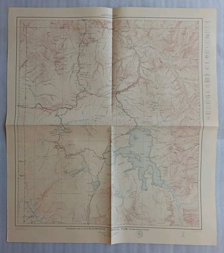 LARGE ANTIQUE ORIG YELLOWSTONE NATIONAL PARK USGS SURVEY TOPOGRAPHIC MAP 1912