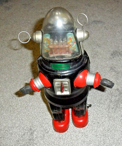 1957 NOMURA MECHANIZED TIN TOY “ROBBY ROBOT ” BATTERY OP 13" JAPAN EARLY VERSION