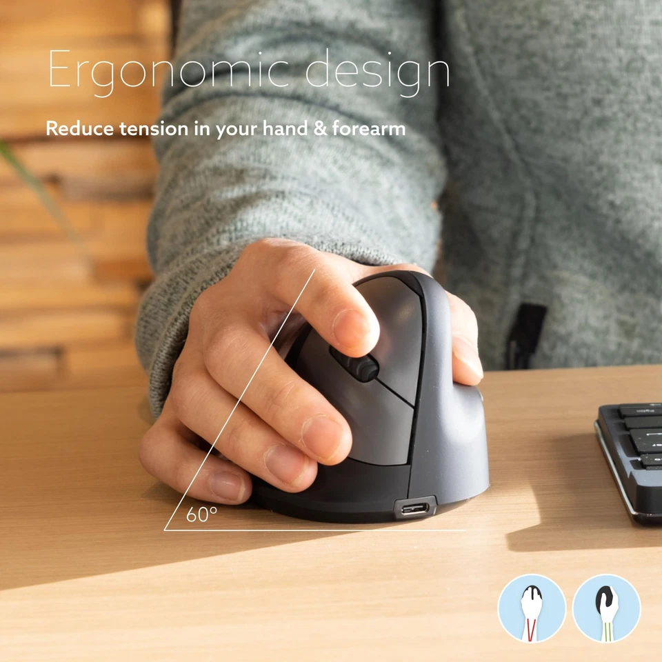 R-Go HE Vertical Ergonomic Mouse, Wireless Bluetooth 5.0, for Large Hand, wit... - Image 2 of 4