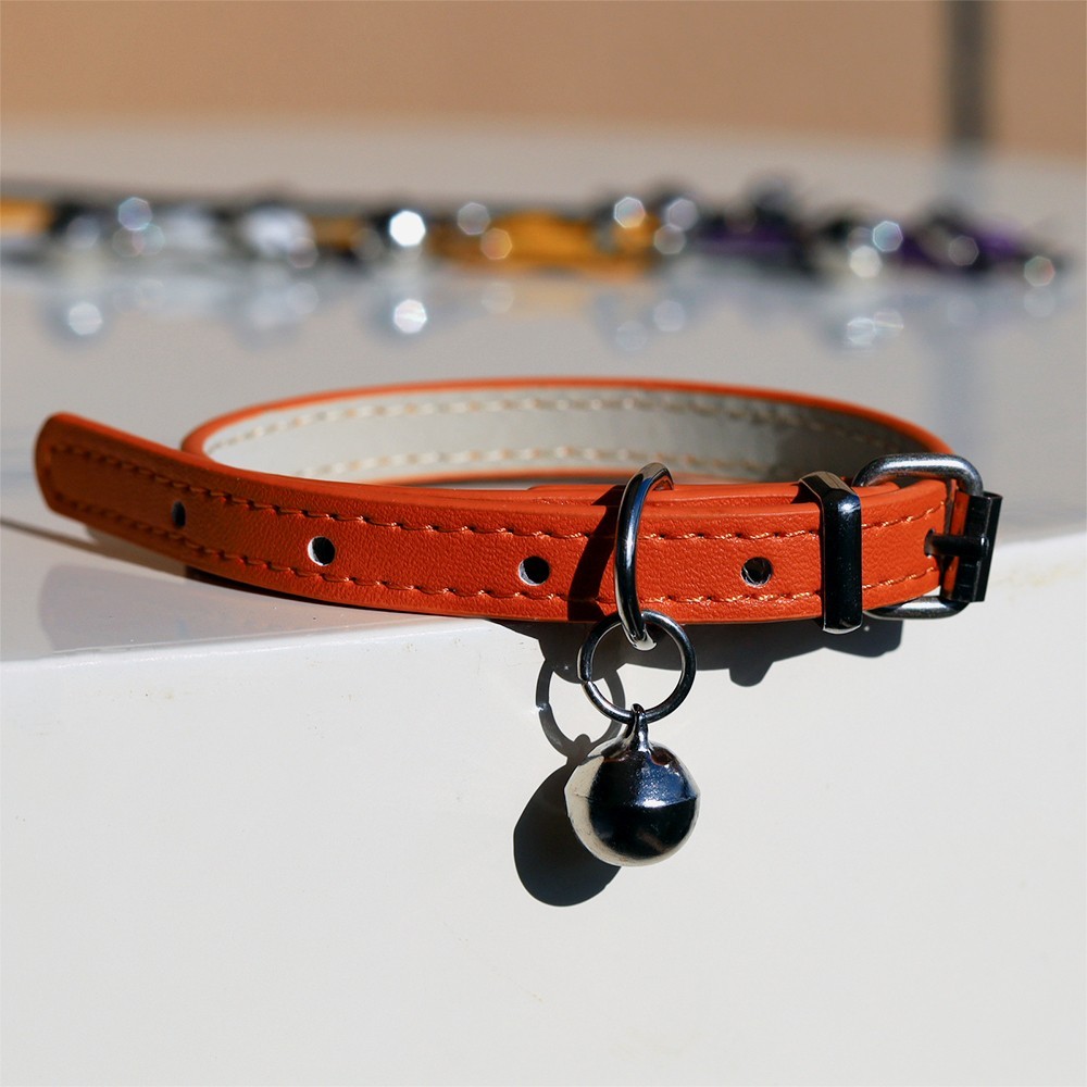 Adjustable PU Leather Cat Collar Soft Padded Metal Buckle Small Dogs Cats