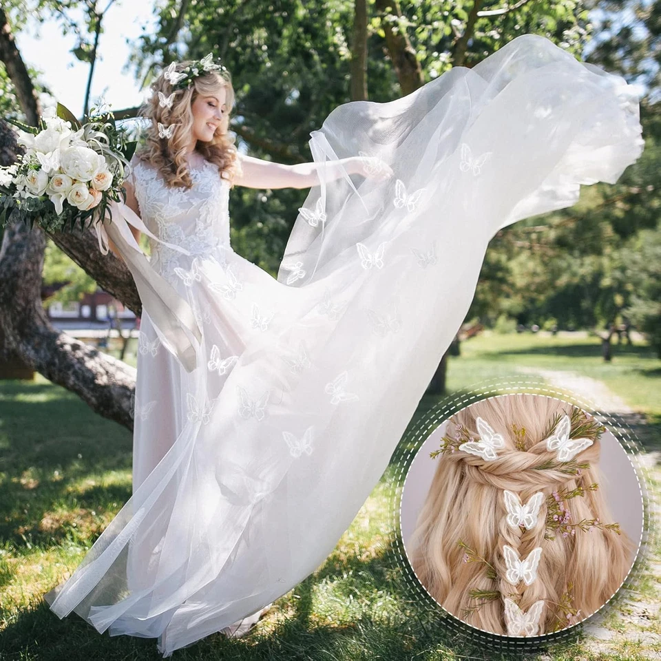 16 piezas adornos de encaje de mariposa de organza de doble capa para coser (blanco) Foto 2 de 4