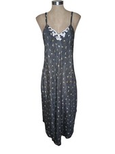 Natori II Midi Slip Dress Chemise Nightgown Womens Small Silky Black Floral
