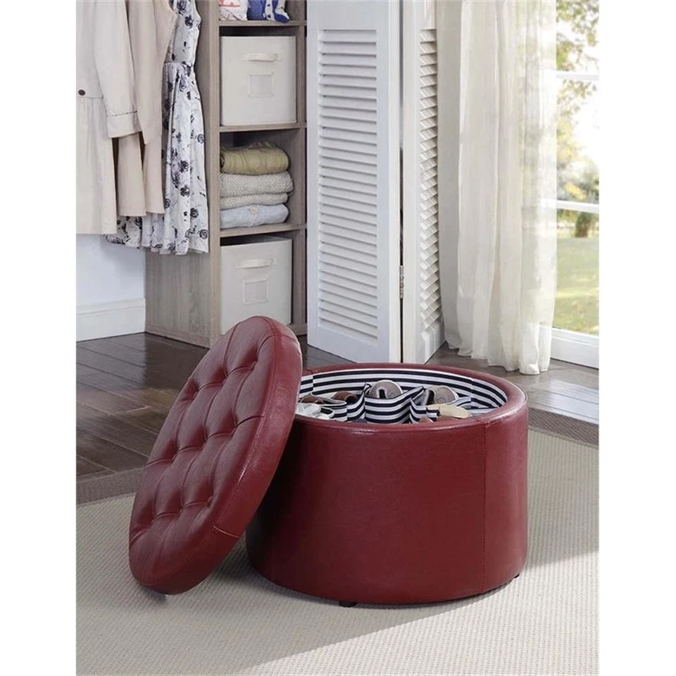 Convenience Concepts Designs4Comfort Round Shoe Ottoman in Red Fabric - Image 4 of 4