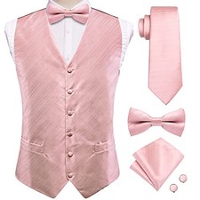 Mens Suit Vest Bowtie Set Ties for Men V Neck Dress Waistcoat Small Blush Pink
