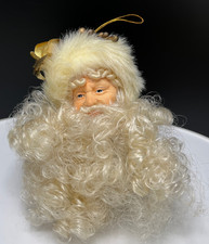 Christmas Ornament Santa Claus Head Face St Nicholas Fur Trimmed Hat Curly Beard