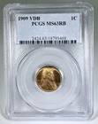 1909 V.D.B. Lincoln Wheat Cent First Year PCGS MS63RB