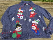 Tiara International Christmas Collection Snowman Cardigan L 3D Applique...