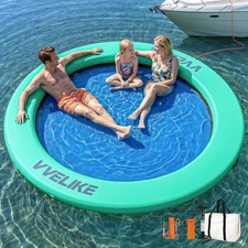 Inflatable Floating Water Hammock for Adults, Float Circle Paddle Dock Lake I...