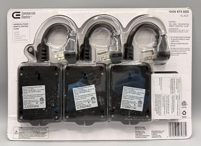 Commercial Electric Wireless Remote Control Outlet 3 Pack Indoor Outdoor 15A
