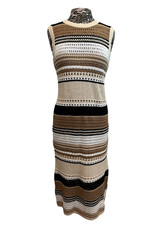 RD Style Crochet Knit Bodycon Dress M Striped Black Tan White Boho Beachy Sexy