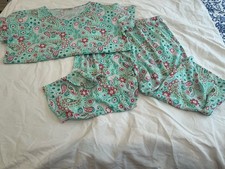 Women's Cotton Knit Pajama Set Capri Short Sleeve Aqua Floral Size Medium