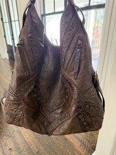 Steve Madden Distressed Brown Leather Hobo Shoulder Bag W/gold Tone Hardware