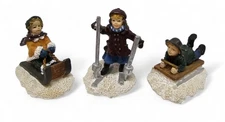 St Nicholas Square Christmas Village Figurines- 3 Children Playing In Snow