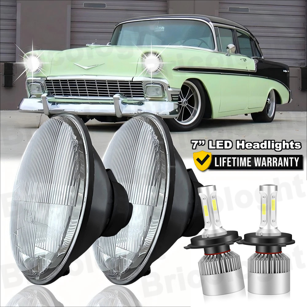 Pair 7 Inch Round LED Headlights Hi/Low Sealed Beam for Chevy Bel Air 1955-1957