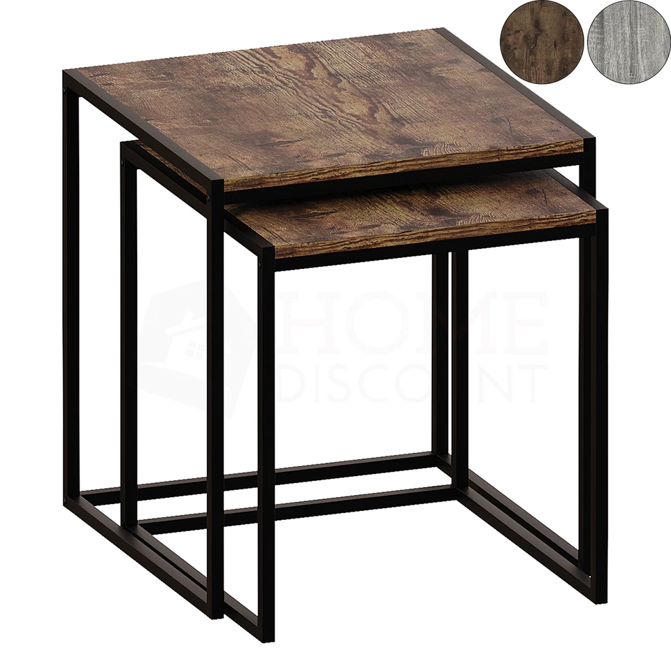 Set of 2 3 Coffee Nesting Table Set Sofa Side End Table Industrial Living Room - Image 4 of 4