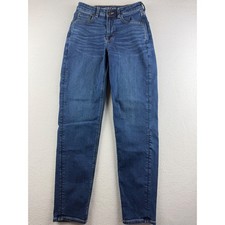 American Eagle Mom Jeans Women 2 Long Dark Wash High Rise Tapered Stretch Denim