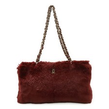 Chanel Rabbit Fur Chain Shoulder Bag Women Brown One Size