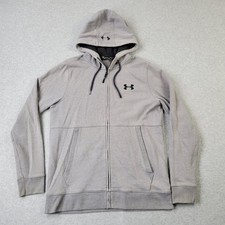 Under Armour ColdGear Hoodie Mens Medium Fitted Gray Logo Full Zip Pockets