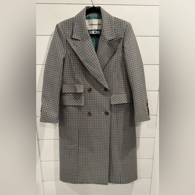 New Andersson Bell large collar check worsted maxi coat XS