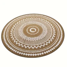 140cm*140cmExtra Large Bohemian Tribal Round Area Mat - Beige & Golden Geometric