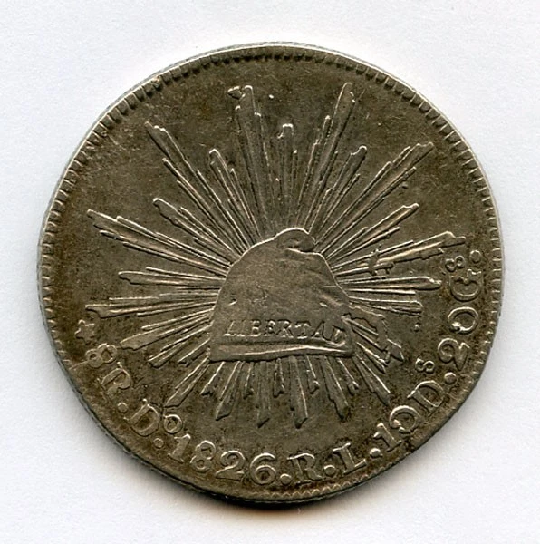 MEXICO 1826-Do-RL 8 REALES RARE DATE DURANGO MINT TONED CHOICE XF