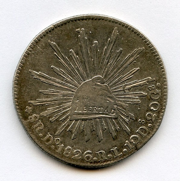 MEXICO 1826-Do-RL 8 REALES RARE DATE DURANGO MINT TONED CHOICE XF. KM#377.4