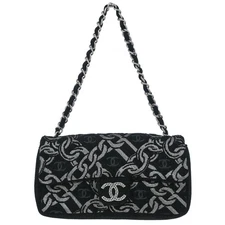 Chanel Black Canvas Chain Print Handbag 125111