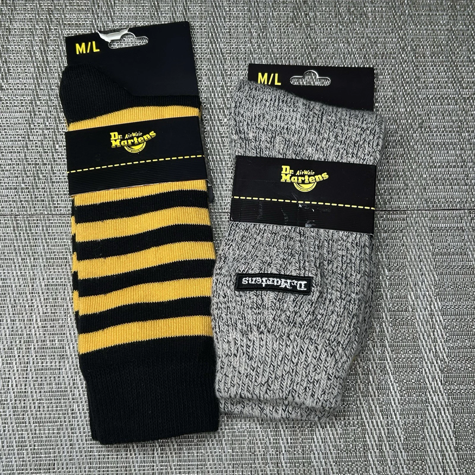 Dr Martens 2 Pairs Merino Wool Blend Cotton Yellow Black Striped Sz M-L Bundle