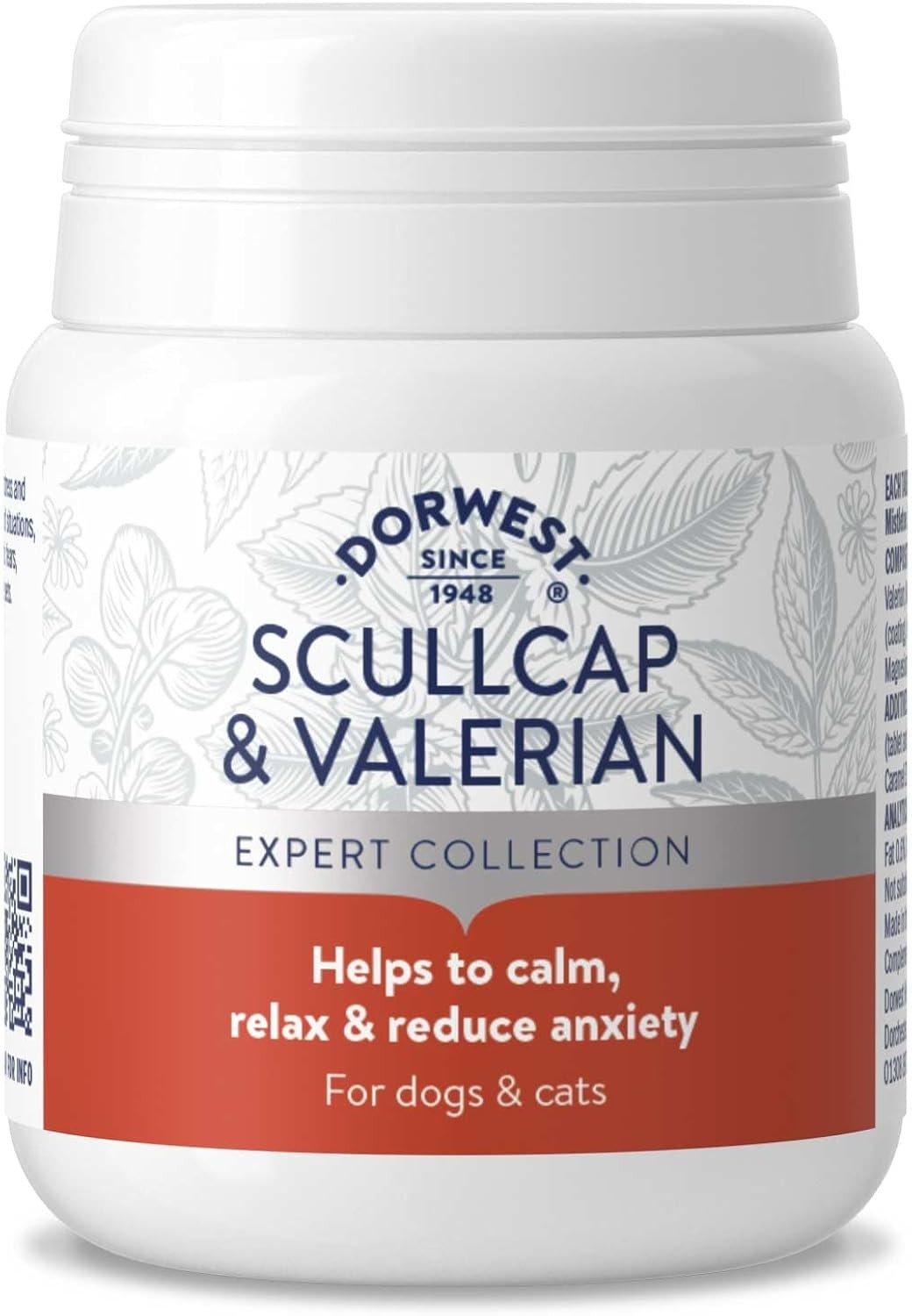 Dorwest Scullcap & Valerian Calming Tablets for Dogs Cats 100 Tablets Natural
