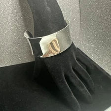 Vintage Sterling Silver Woman's Wide Plain Cuff Bracelet Modernist 25. g.