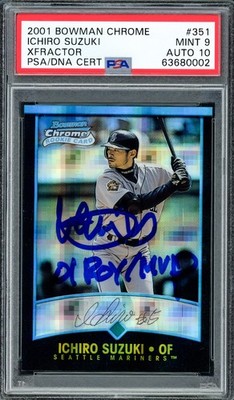 Ichiro Suzuki Signed 2001 Bowman Chrome XFractor RC 351 PSA 9 Sig
