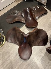 2 Vintage Brown Leather Horse Saddle/17"&15"