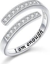 S925 Sterling Silver Inspirational Ring I Am Enough Adjustable Ring Women Gifts