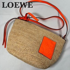 LOEWE Raffia Pochette Basket Bag Anagram Orange Crossbody Shoulder Bag