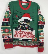 NEW Ugly Christmas Cat Sweater"Excessive Holiday Cheer" Christmas Funny 3-D