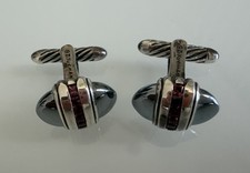 Authentic David Yurman Sterling Silver Cufflinks with Pink Gemstones