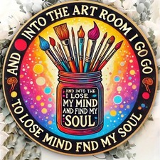 Vintage Art Studio Tin Metal Signs Home D cor Wall 8x8 Inch Round Tin Plaque wit