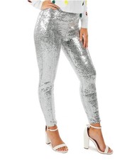 TIPSY ELVES Silver SEQUIN High Waisted Rise Leggings Women's Size Small NWT.