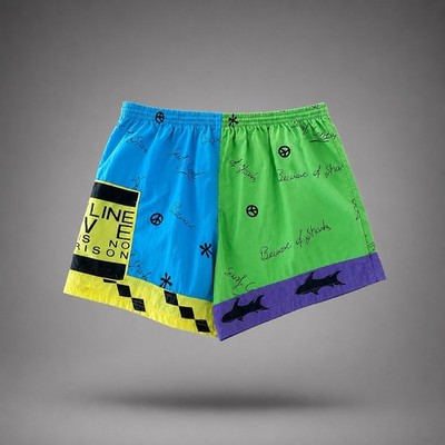 Adidas Vintage 90s Badeshorts Swim Shorts Statement Shorts -Print Bunt L / M