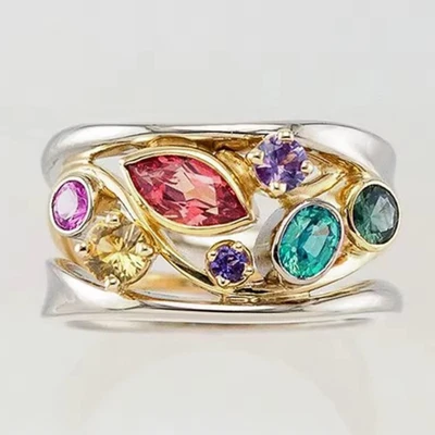 Verlobungsring Damen Ring 925 Silber beschichtet Zirkonia Farbige Edelsteine - Bild 1 von 4