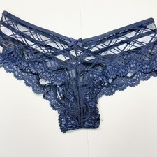NWT 2016 Vintage Victoria's Secret Navy Blue Lace Strappy Cheeky Panty Small
