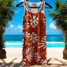 TAHITI ART MAOHI Orange Bodycon Halter Tank Dress Sz S Tropical Polynesian ￼