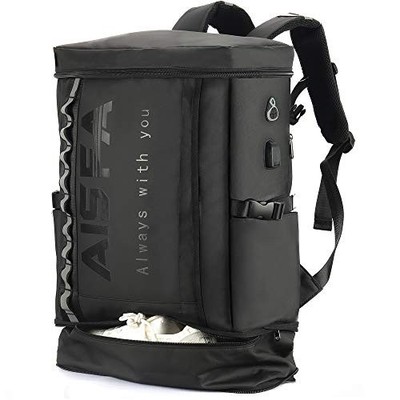 AISFA Waterproof Square Backpack 17inch Laptop USB 30L Business Bag