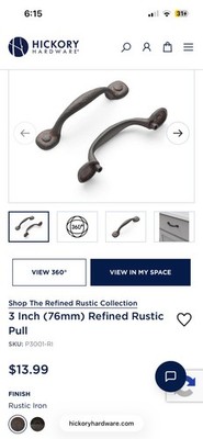 Hickory Hardware P3001-RI Refined Rustic Cabinet Pull 3  76mm Rustic Iron