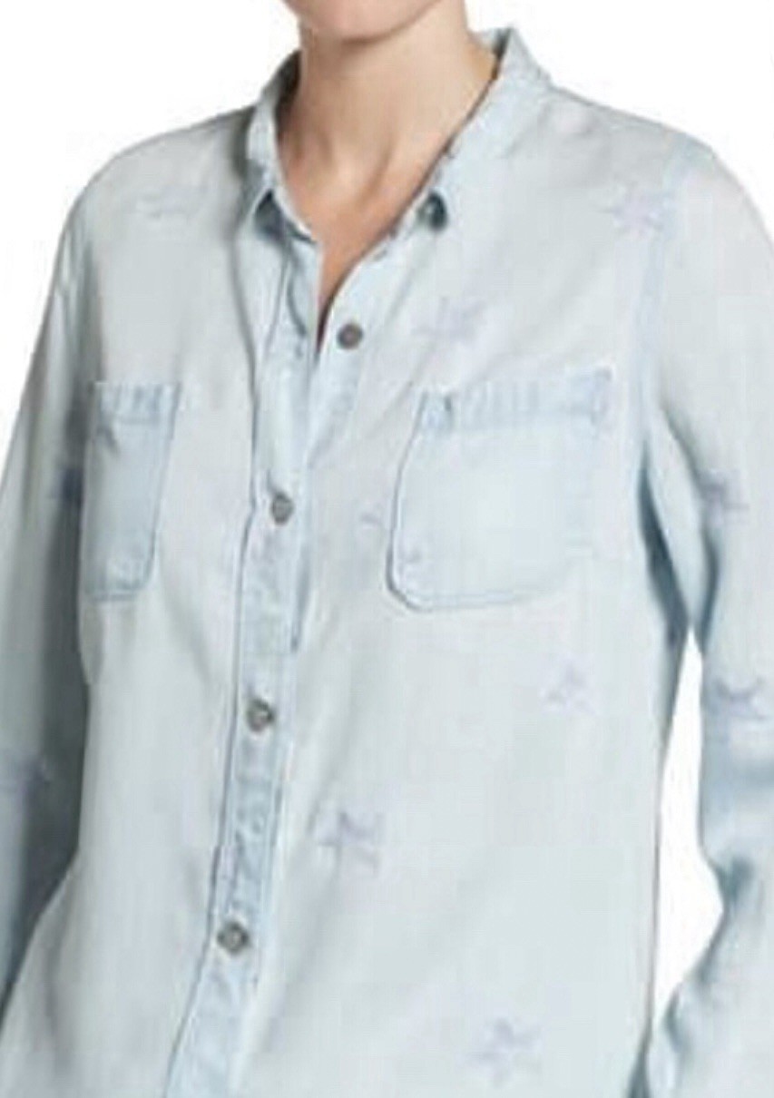 Sanctuary Button LARGE Shirt Chambray Embroidered… - image 3