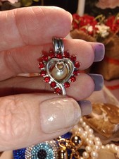   SALE 20 OFF TILL 4/1/26 Lab Created Ruby Heart Pendant with Freshwater Pearl