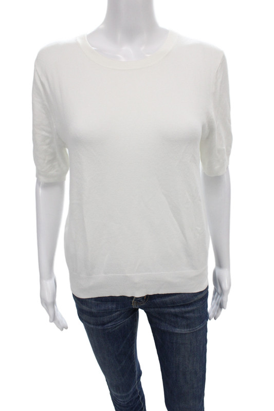 Zara Womens Basic White T-Shirt Viscose Blend Crew Neck Short Sleeve Size L